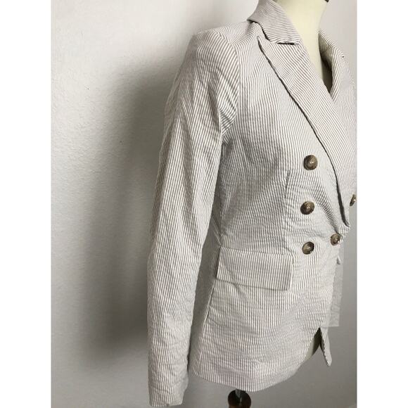 Joie Double Breast Blazer Striped Seersucker Stretch - Picture 4 of 10